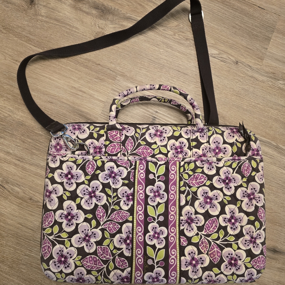 Vera Bradley Purple and Brown Laptop Bag with Floral Design